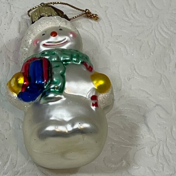 VTG Snowman Hand Blown Glass Glitter Christmas Tree Ornament 2"x3.25" - Picture 5 of 10